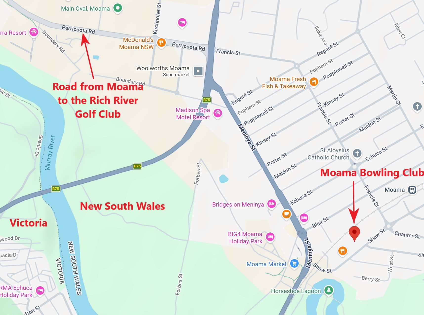 Moama Bowling Club map